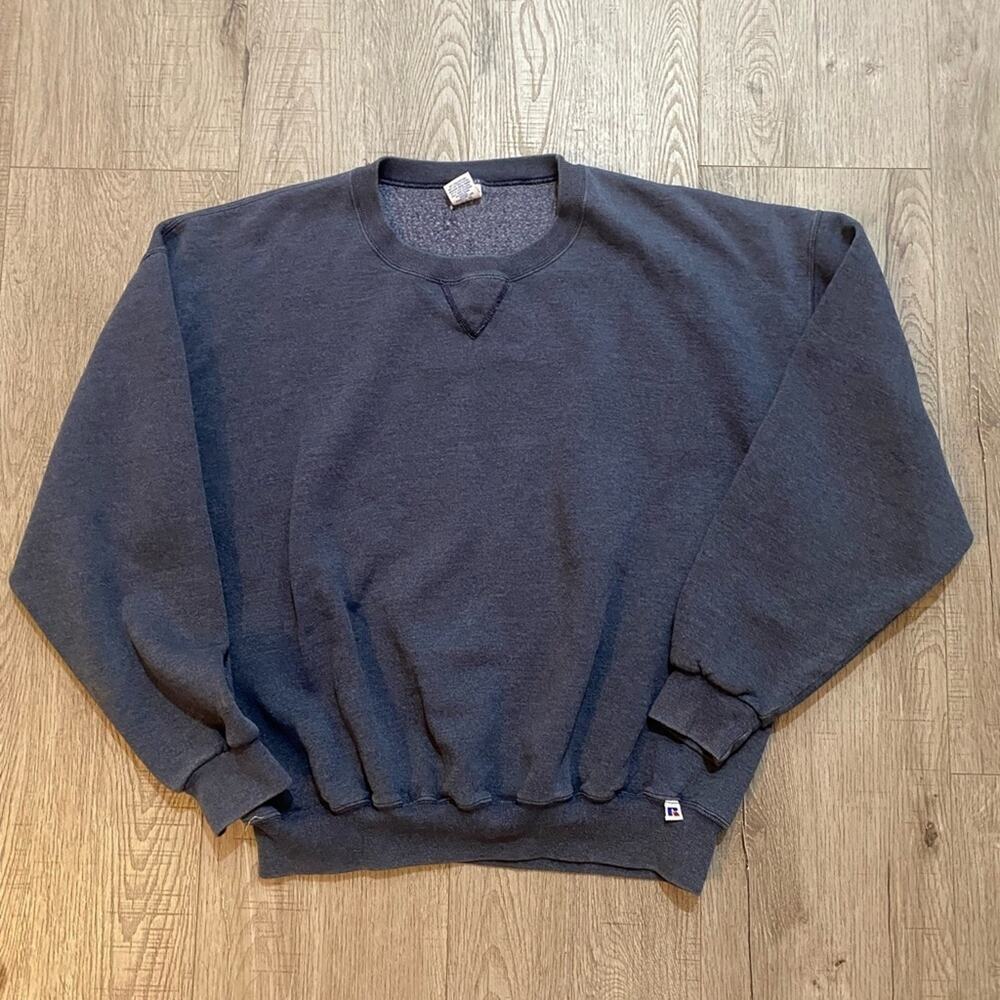 Vintage Russell Crewneck Pullover Sweatshirt, Blue, XXL